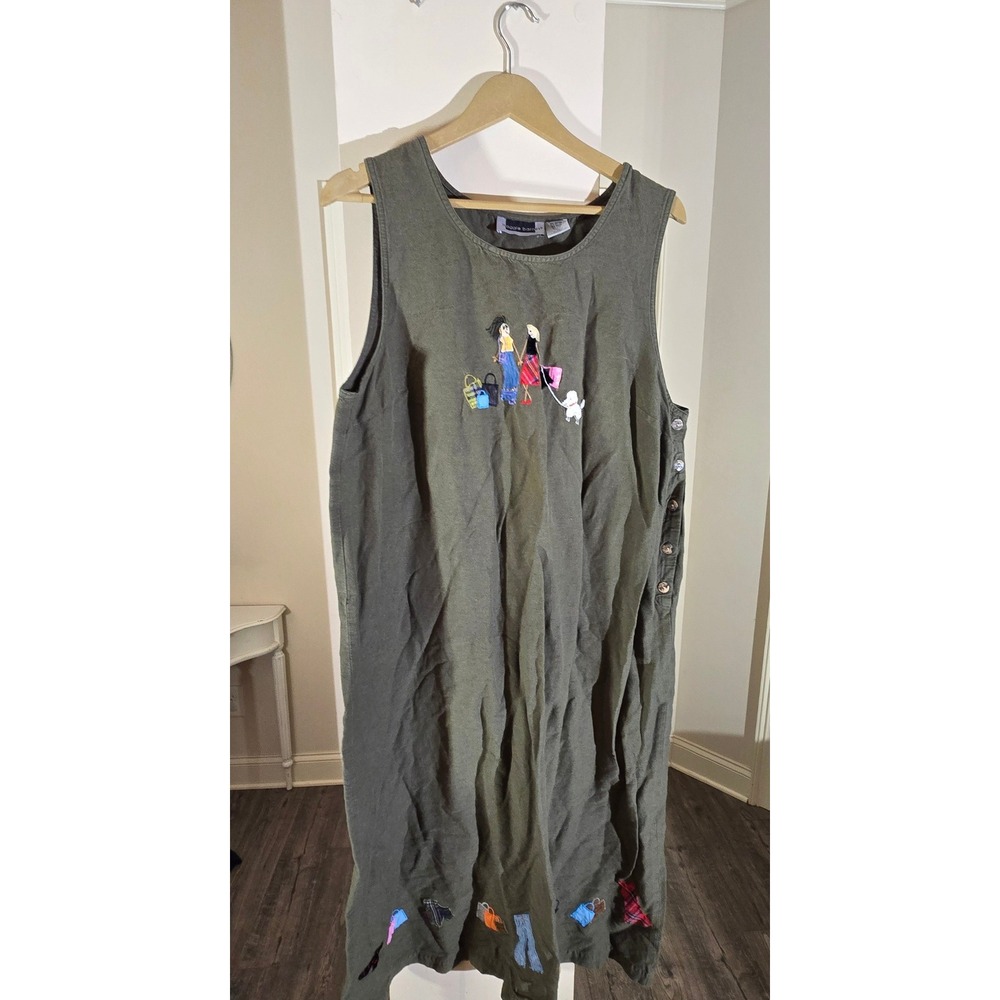 Maggie Barnes Womens Sleeveless Embroidered Dress Size 16W Green Poodle Shopping